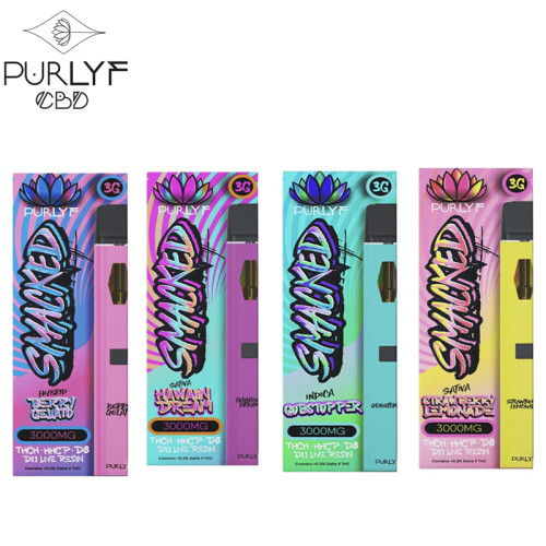 PURLYF SMACKED DELTA 8 + DELTA 11 + THC-H + HHC-P LIVE RESIN DISPOSABLE VAPE 3GM/5CT/PK 